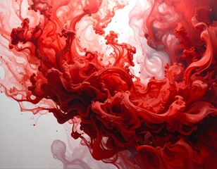 A swirling abstract artwork featuring vibrant crimson and white forms