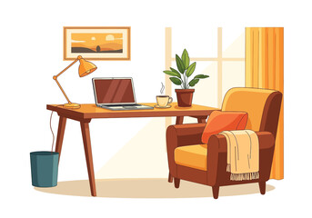 Aesthetic Flat illustration of Office Workplace Graphic