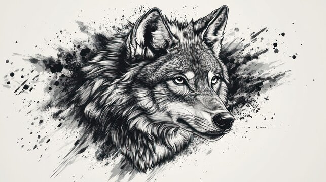Artistic wolf portrait, monochrome style, graphic design