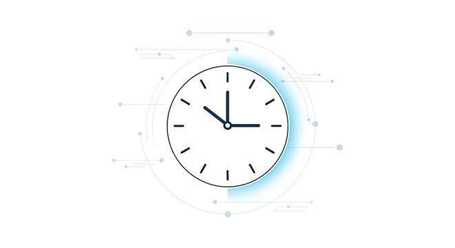 Modern clock face design symbolizing time management and efficiency, perfect for business and technology concepts, conveying urgency and precision in a clean, digital aesthetic.