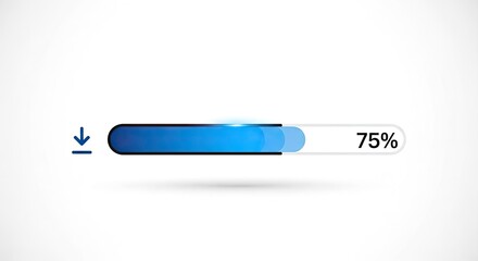 Dynamic progress bar with download icon and 75% completion indicating fast data transfer or system loading for modern applications