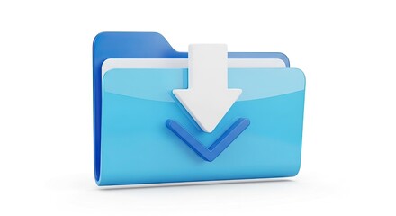 Modern blue folder icon with white download arrow symbolizes data transfer and digital storage solutions