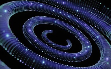 A mesmerizing spiral design composed of luminous dots, creating a sense of movement and depth. The spiral's vibrant colors against a dark background evoke a futuristic aesthetic 