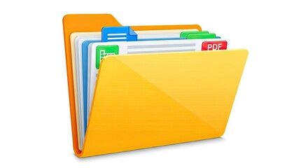 Organized professional yellow folder brimming with essential documents, reports, and PDF files ready for immediate business use