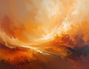 Abstract painting of warm tones, depicting light and movement