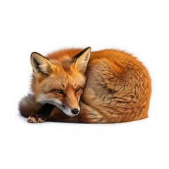 Fototapeta premium Resting Red Fox Portrait on a Clean White Background with Detailed Fur and Sharp Focus