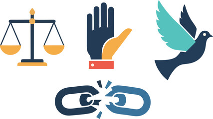Vector illustration set symbolizing core principles of human rights