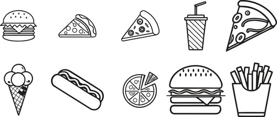 Fast food set of web icons in line style.