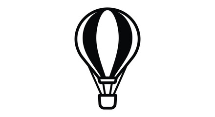 Classic hot air balloon in a simple black and white outline silhouette style for travel and adventure themes silhouette
