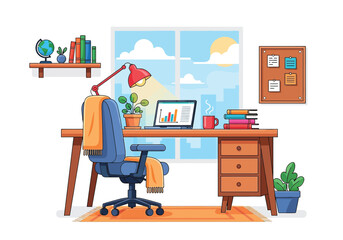 Aesthetic Flat illustration of Office Workplace Graphic