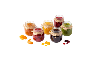 Tasty, vibrant marmalade set against a white backdrop