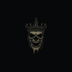illustration of a human skull wearing a royal crown. Dark and gritty vector graphic perfect for gothic, rock, macabre, or rebellious luxury themes