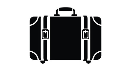 Classic black silhouette of a vintage suitcase with straps and handles ready for travel silhouette