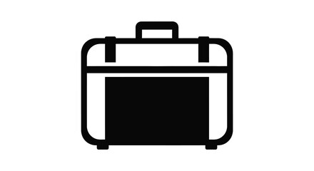Simple black and white outline icon of a rolling suitcase for travel and vacation in a minimalist silhouette style