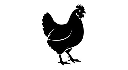 Black silhouette of a standing chicken on a white background