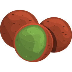 Three round red balls with green centers on a transparent background vector art
