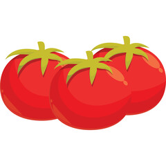 Three Ripe Red Tomatoes with Green Stems on a Transparent Background Vibrant Fresh Produce Isolated Organic Ingredient for Healthy Cooking and Culinary Use