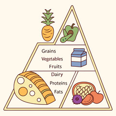 The Foundation of Wellness: a visual depiction of a food pyramid showcasing key food groups arranged to promote balanced eating, vital to health