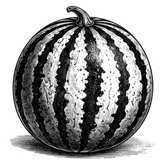 Hand drawn engraving illustration of a watermelon isolated on white, vintage style.