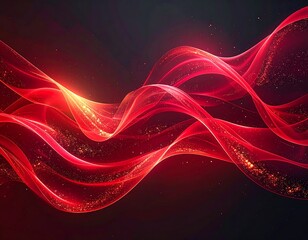 Abstract waves in fiery red colors with sparkling particles