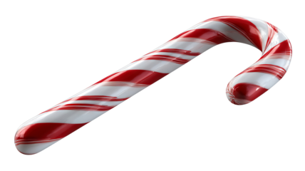 Classic red and white candy cane isolated on transparent background high resolution PNG festive Christmas sweet treat clipart for holiday design and branding