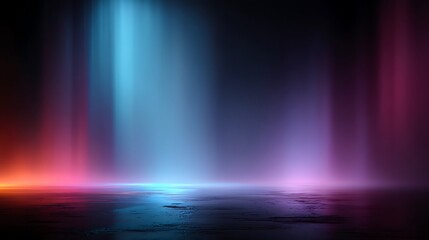 Dark elegant background with flowing blue and purple gradient light trails, futuristic digital mood, soft glowing edges and central blank zone ideal for modern tech presentations.
