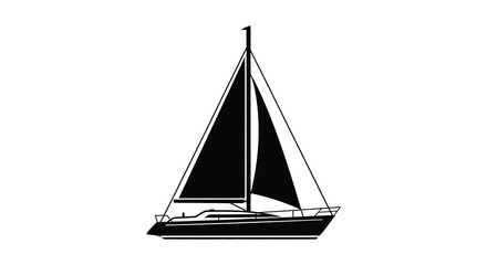 A classic sailing yacht with full sails is depicted in a striking black and white silhouette against a plain background silhouette