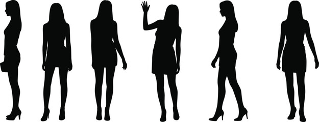 Jumping people silhouettes, group of men and women in motion, joyful poses vector, happiness celebration illustration design