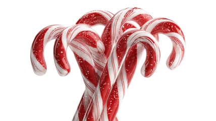 Bundle of red and white candy canes isolated on transparent background high resolution PNG festive Christmas treat clipart for holiday design and social media