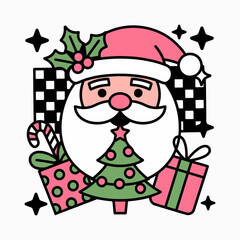 Cute Santa with Christmas Tree and Gifts Illustration
