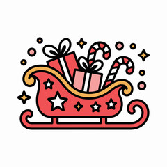 Cute Christmas Sleigh with Gifts and Candy Canes Illustration