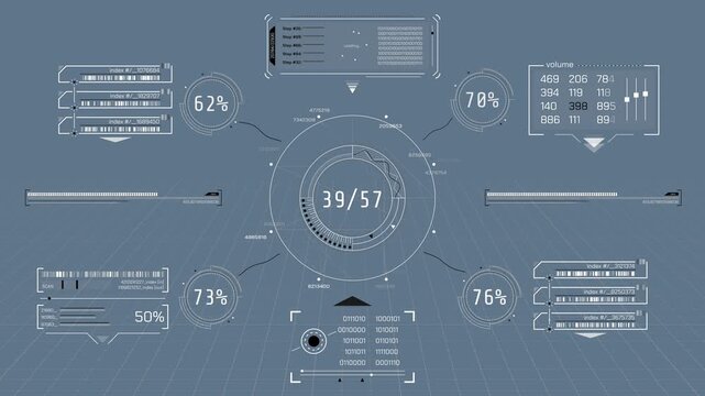 Animated screen with infographics of digital information processing