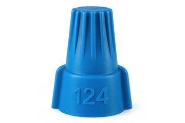 Blue plastic wire nut connecting electrical wires