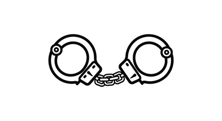 Simple black and white line art silhouette of handcuffs symbolizing arrest justice and crime prevention silhouette