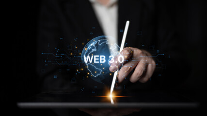 Concept of Web 3.0, the next generation of the internet. This technology represents a decentralized global network built on blockchain, enabling new digital experiences. Fermion