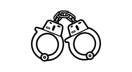 A stark black and white line drawing silhouette of a pair of handcuffs on a plain background symbolizing arrest and crime