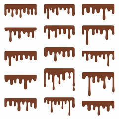 Collection of various chocolate drips, perfect for illustrating desserts and sweet treats.