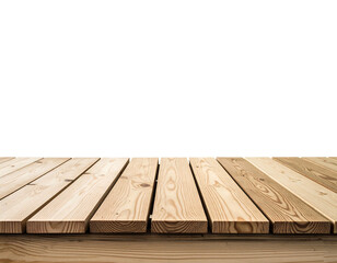 Smooth light brown wooden planks arranged as a platform against a solid black background, offering depth