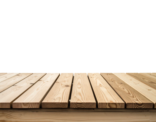 Smooth light brown wooden planks arranged as a platform against a solid black background, offering depth