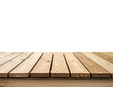 Smooth light brown wooden planks arranged as a platform against a solid black background, offering depth