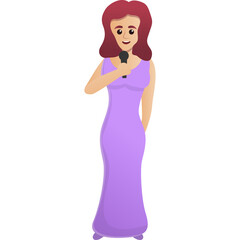 Full Body Portrait of a Woman Holding Microphone Singing in a Long Lavender Dress with Red Hair and Transparent Background