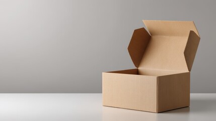 Versatile cardboard box resting securely on plain wooden tabletop ideal for packaging storage or moving items.