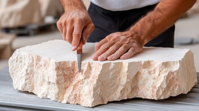 Man skillfully carving wood with sharp knife demonstrating precision woodworking craftsmanship.
