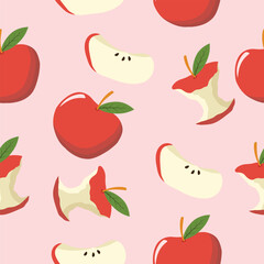 A Vibrant Pattern Featuring Whole And Bitten Apples Scattered On A Soft Pink Background Cheerful