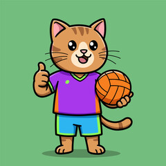 A cheerful cartoon kitten drawing with a happy pet playing ball