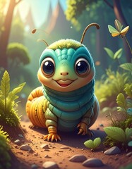 Cute caterpillars crawl playfully with colorful bodies, soft textures, and charming movements in nature.