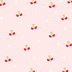 Cherry and heart pattern on pink background