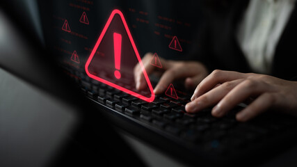 Cybersecurity alert warning showing red cyber for data breach, network threat, and cyber security system vulnerability with emphasis on security risk, caution, digital protection Latch