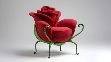 Red rose chair with green stem legs