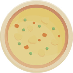 Top Down View Of Creamy Soup In A White Bowl With Green Peas Diced Carrots And Potato Chunks On A Transparent Background